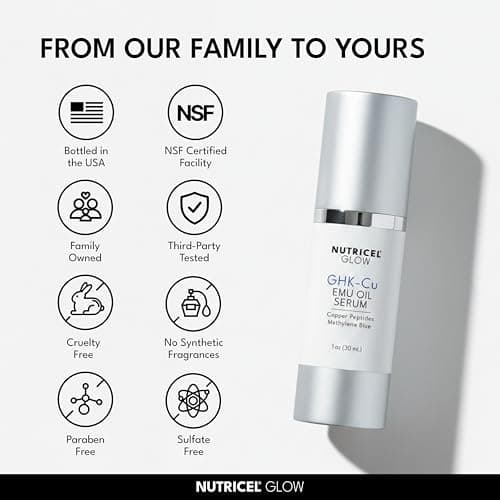 Nutricel Glow GHK-Cu Emu Oil Serum with Copper Peptides and Methylene Blue - Original Formula - Trusted Made in America Brand - 1 fl oz (30 mL) - Thumbnail 4