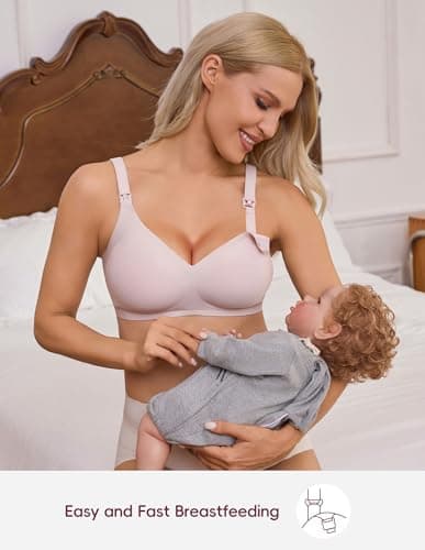 BRATUC Breastfeeding Bras for Women Support Seamless Wireless Maternity Nursing Bra Soft Comfortable Pregnancy Sleep Bralette X-Large Purple - Thumbnail 4