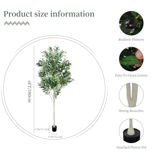 2 Pack Artificial Olive Trees, 6FT Indoor Tall Faux Olive Trees with Planter, Realistic Olive Plants for Home Decor Office Living Room - Thumbnail 2