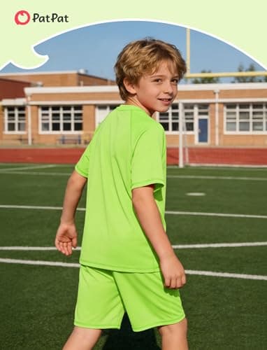PATPAT Boys Summer Outfits Size 5-6 Years, Yellow T Shirts And Shorts With Pockets, Crew Neck Short Sleeve Tees Stretch Shorts 2 Piece Outfits Boys Short Sets - Thumbnail 4