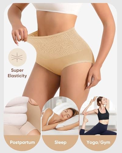 YDQ Women's Cotton Underwear High Waisted Ladies Panties Postpartum 5 Pack Tummy Control Moisture Wicking Breathable Post Partum C Section, Multicolor L - Thumbnail 6