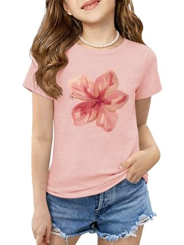 GEMLON Teen Girl Shirts Crew Neck Short Sleeve Graphic Printed Tee Casual Fashion Top Summer Clothes for Girls 12-14 Pink - Image 1
