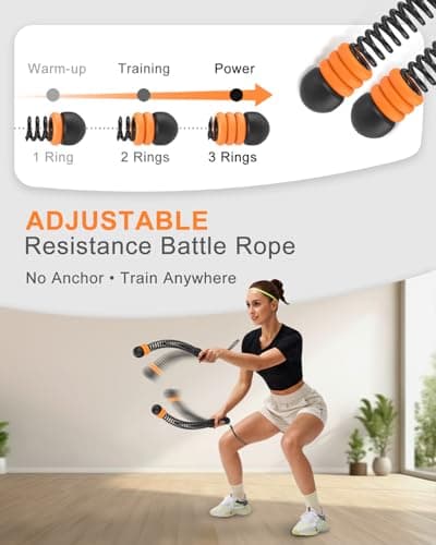Adjustable Weighted Ropeless Battle Ropes with 6 Weight Rings, Heavy Duty Cordless Battle Rope for HIIT & Cardio Full-Body Workout, Non-Slip Spiral Handles, Home Gym Equipment for Women & Men - Thumbnail 2