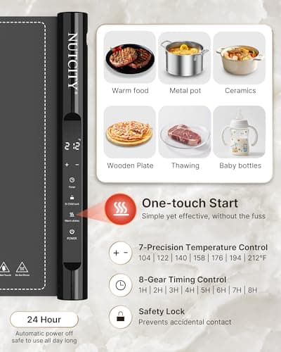 NUTCITY Warming Mat for Food Extra Large 32" x 16", Portable Food Warming Mat with 7 Temperature Settings & 8-Hour Timer, Tortilla Warmer for Gatherings, Parties (Large Size: 32" x 16") - Thumbnail 3