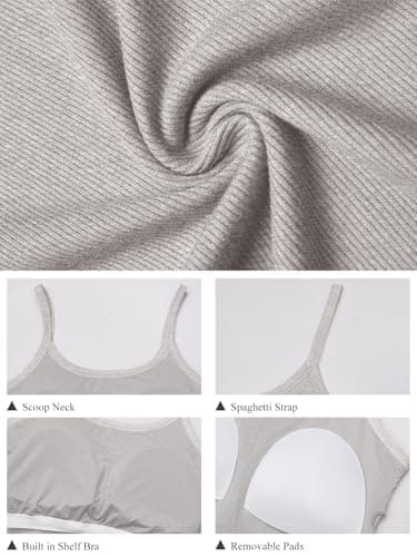 GKBK Women's Sleeveless Built in Bra Tank Top Form Fitting Scoop Neck Ribbed Knit Basic Padded Cami Shirts Dark Green XL - Thumbnail 6