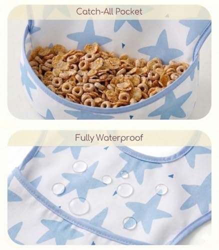 CIVARUA KIDS 3-Pack Waterproof Baby Bibs for Eating - Mess Proof Lightweight Toddler Feeding Bibs with Large Food Catcher, Food-Grade Baby Eating Essentials, Easy to Put On & Clean(Light Blue Ocean) - Thumbnail 4