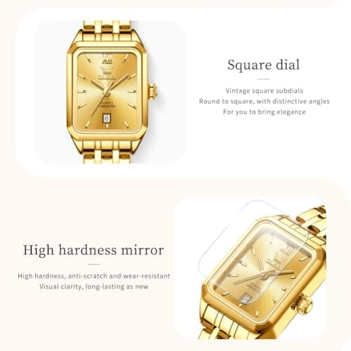 OLEVS Womens Watch Dainty Gold Ladies Watches for Women Rectangle Fashion Water Resistant Small Wrist Watch Women Square Stainless Steel Analog Dressy Date Women's Watches Relojes para Mujer - Thumbnail 5