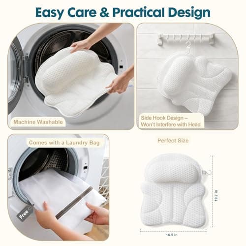 Bath Pillow Bathtub Pillow, Luxury Bath Pillows for Tub with Head, Neck & Back Support, 4D Air Mesh Bath tub Pillow with Extended Wings, Non-Slip Suction Cups Relaxing Spa Gift for Woman - Thumbnail 6