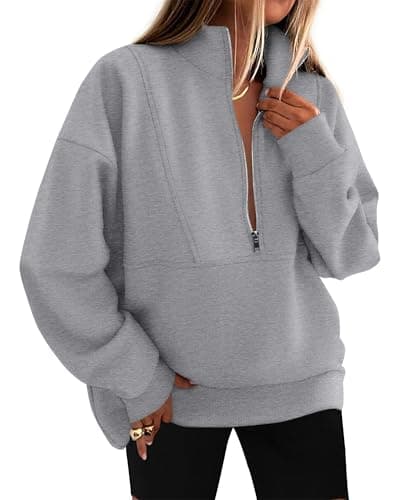 KIRUNDO Sweatshirt for Women 2026 Fall Half Zip Pullover Oversized Fleece Mock Neck Hoodies Fashion Outfits Winter Clothing(Grey, Large) - Image 1