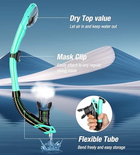Aegend Diving Dry Snorkel for Adult & Youth - Snorkeling Gear with Top Dry Valve, Perfect for Snorkeling, Freediving, Swimming and Scuba Diving - Thumbnail 3