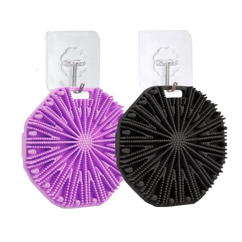 2Pcs Silicone Body Scrubber,Exfoliating Body Scrubbers for use in Shower,Silicone Body Brush for Showering and Anti-Slippery Handles for All Skin Types,Eco Friendly Shower Scrubber for Body （Black） - Image 1