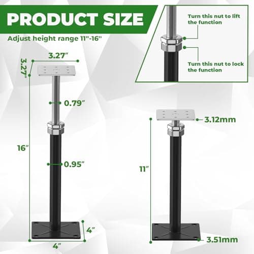 Aukivon 4PCS House Joist Jacks for Leveling, 11" - 16" Height Adjust Range, Adjustable House Floor Jacks for Lifting, Telescoping Screw Jacks for Temporary Support - 11000 lbs Max Load Capacity - Thumbnail 3