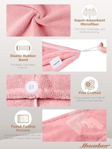 Hicober Microfiber Hair Towel, 2Packs Hair Turbans for Wet Hair, Drying Hair Wrap Towels for Curly Hair Women Anti Frizz(Pink,Grey) - Thumbnail 3
