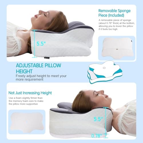 Cervical Pillow for Neck Pain Relief, Contour Memory Foam Pillows, Adjustable Orthopedic Pillow with Cooling Pillowcase for Side, Back, Stomach Sleepers, Ergonomic Neck and Shoulder Support - Thumbnail 6