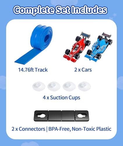 Flexible Race Track for Kids 3+, 15 Ft Hot Wheels Compatible Track with Strong Suction Cups, Portable Diecast 1/64 Car Ramp Track for Indoor Outdoor Play, DIY Bendable Monster Truck Track Set - Thumbnail 5