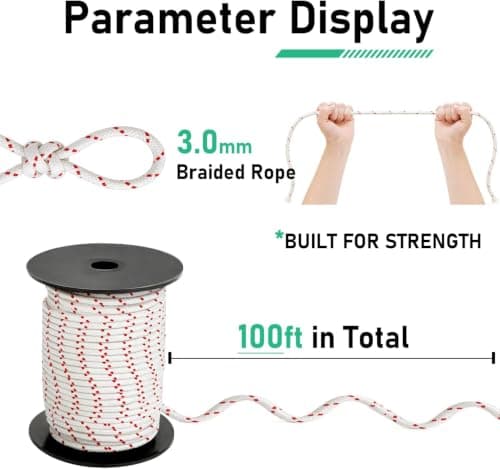 Alrhipvm Pull Cord Rope 100ft x 1/8"(3mm), Recoil Starter Rope Pull String for Small Engine, Pull Rope for Lawn Mower Generator Chainsaw Trimmer Edger Brush Cutter - Thumbnail 4