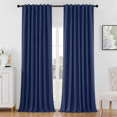 Joydeco Blackout Curtains 72 Inches Long - Thermal Insulated Room Darkening Drapes 2 Panels Set, Rod Pocket & Back Tab Noise Reducing Blackout Curtain for Bedroom (Navy Blue,52" Wx72 L)