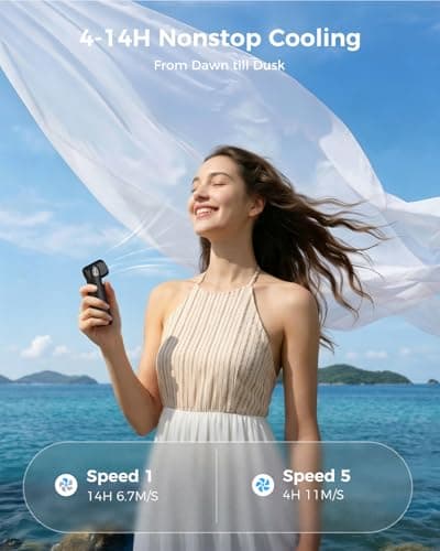 SWEETFULL Portable Mini Handheld Fan - 4.9 Inch Rechargeable Personal Turbo Hand Fan with 5 Speeds, 17000RPM, 315° Adjustable, Pocket Fans for Makeup & Lash, Travel Essentials, Gifts for Women (Black) - Thumbnail 6