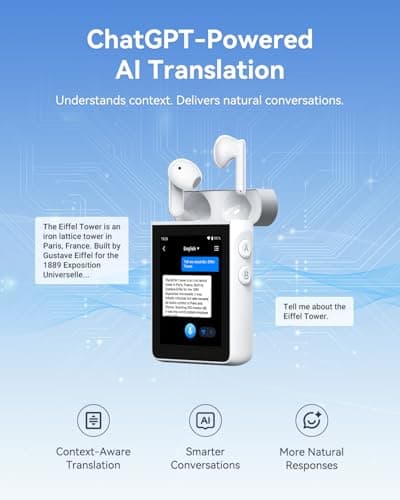 Wooask A9S AI Translator Earbuds with Screen, Offline Language Translator with Camera Translation, ChatGPT-Powered, No Phone Required, for Global Business Travel & Digital Nomads (White) - Thumbnail 6