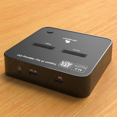 ISHEEP M.2 SATA SSD Docking Station, USB 3.1 (5Gbps) Offline Cloner & Duplicator, One-Button Backup, Tool-Free Plug and Play Vertical Design for Fast Data Transfer and Drive Upgrades - Thumbnail 3
