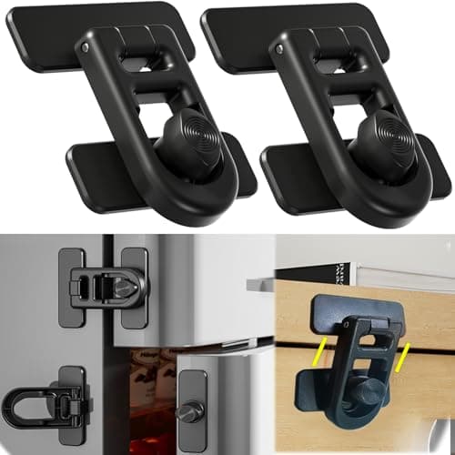 Bstsilver 2-Pack Refrigerator Lock Baby Proofing for Cabinet Door Drawer Freezer RV Oven Cupboard Closet Kitchen, 90 Degree Fridge Latches Petproof Childproof for Toddler Cat, Strong Adhesive No Drill - Image 1