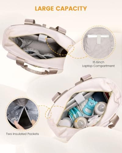 LOVEVOOK Diaper Bag Backpack,Diaper Tote Bag with Insulated Pockets,Bag with Changing Pad,Large Bag with Pacifier Case,15.6 Inch Anti-Theft Laptop Backpack for Women - Thumbnail 4