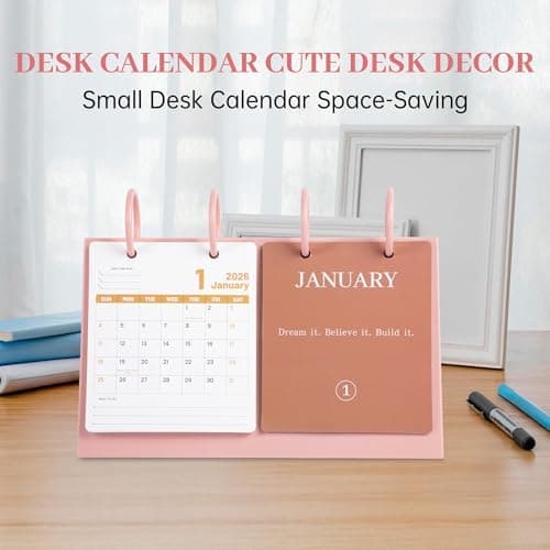 Bibiage Small Desk Calendar 2025-2026, Dec 2025 to Dec 2026, Monthly Decorative Flip Calendar for Desk with Motivational Quotes, Cute Desk Decor, Office Supplies, 10" x 6", Pink - Thumbnail 4