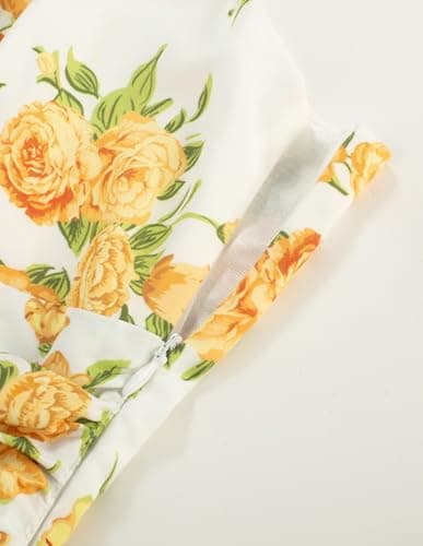 Belle Poque Yellow Floral Baby Shower Dresses for Women 2025 Midi Bridal Shower Prom Tea Cocktail Party Dress X-Large - Thumbnail 3