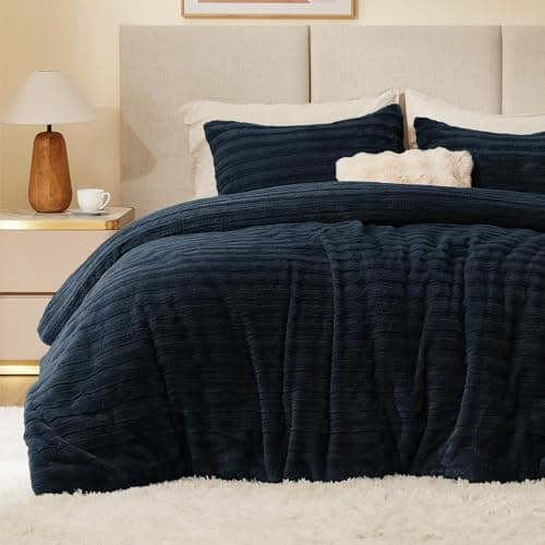 BEDELITE Fleece Twin Comforter Set -Super Soft & Warm Fluffy Navy Faux Fur Bedding, Luxury Fuzzy Heavy Bed Set for Winter with 1 Pillow case - Image 1