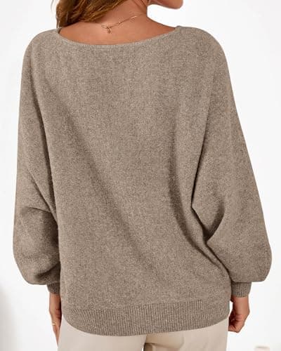 KIRUNDO Sweaters for Women Fall Winter 2026 Oversized Boat Neck Batwing Sleeve Knit Pullover Sweater Tops Fashion Clothing(Caramel, Medium) - Thumbnail 2