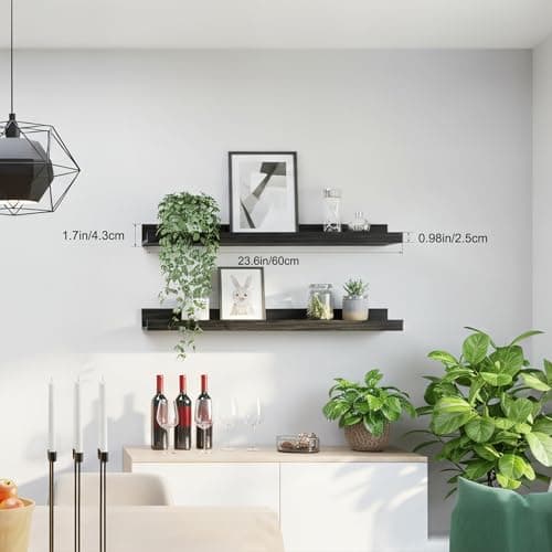 Modcraft 24 Inch White Floating Shelves with Lip, Wall Mounted Picture Ledge, Versatile Wood Wall Shelf for Kitchen Bathroom Living Room, Display Shelf for Photos Books Spice, Set of 2 - Thumbnail 5