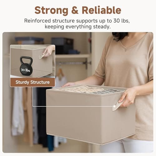 StorageWorks Storage Baskets for Shelves, Closet Organization and Storage Bins, Fabric Organizer Baskets for Clothes, Light Brown, 3-Pack, Extra Large - Thumbnail 4