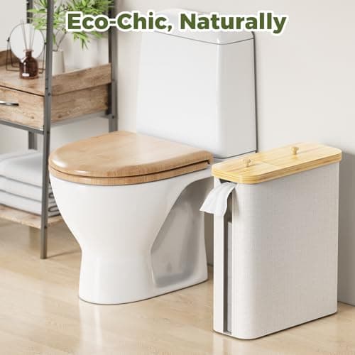42L Toilet Paper Basket with Bamboo Lid, Toilet Paper Storage with Toilet Paper Holder & Non-Slip Mat for Bathroom Organizer, Holds up to 19 Regular Rolls or 14 Mega Rolls, Collapsible & Stackable - Thumbnail 6