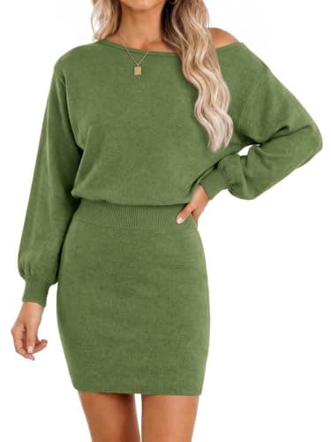 Wenrine Women Off the Shoulder Sweater Dress Long Sleeve Knit Mini Dresses - Image 1