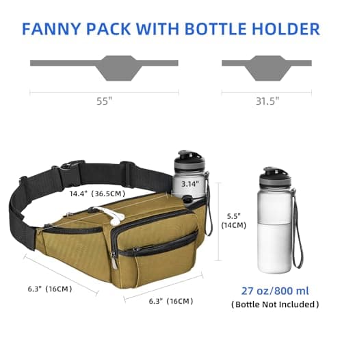 NOOLA Fanny Pack Waist Bag for Men Women, Lightweight Waist Pack with Water Bottle Holder, Adjustable Belt Bag with Multi-Pockets for Hiking, Dog Walking, Outdoor, Cycling, Running, Travel, Khaki - Thumbnail 4