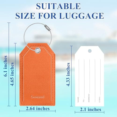 Luggage Tag & Initial Baggage Tags for Suitcases Leather Bag Tags for Backpacks Handbag School Instrument with Name ID Label Travel Essentials, Unique Fun Orange Personalized Luggage Tags 2 Pack - Thumbnail 6