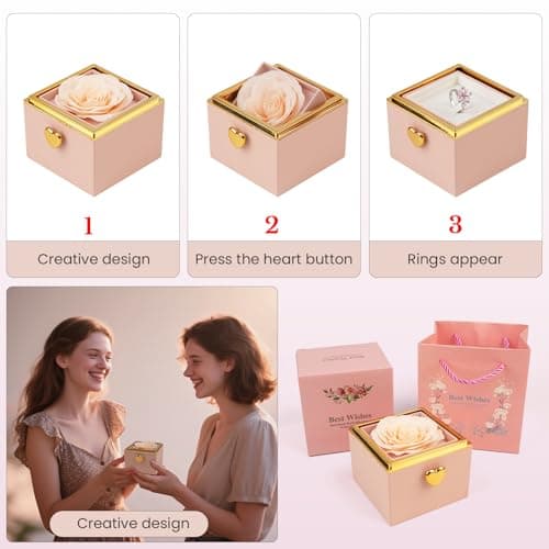 mountova Valentine’s Day Gift for Her Preserved Rose Surprise Box with Heart Necklace, Luxury Flip Jewelry Box, Romantic Gift for Girlfriend or Wife, Anniversary & Proposal (pink) - Thumbnail 3