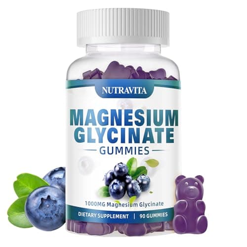 Magnesium Glycinate Gummies 1000mg with Magnesium L-Threonate,Chelated Magnesium Potassium Complex Supplement with VitD, B6, CoQ10, Calcium,Supports for Memory, Calm, Mood - 90 Gummies Blueberry - Image 1