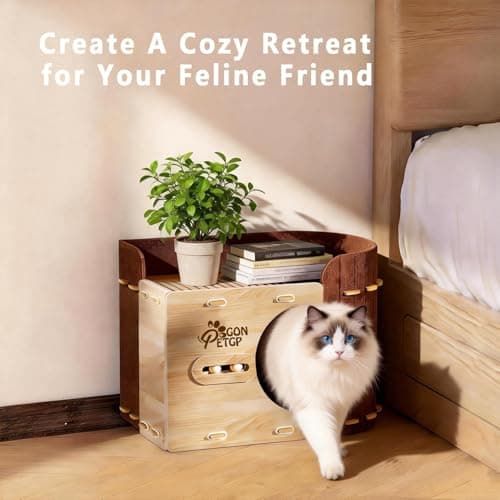 GONPETGP Cat Beds for Indoor Cats, Cat House Cave with Wooden Play Ball Scratch Pad, Detachable Felt Cat Condo Hideaway for Multiple Small Pets and Kittens - Thumbnail 6