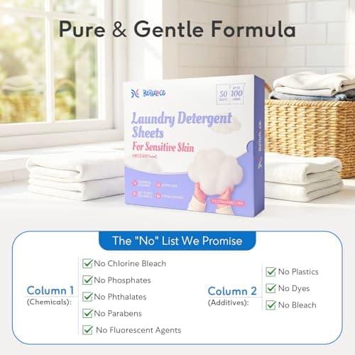 BellaLuce Sensitive Skin Laundry Detergent Sheets, 100 Loads (50 Count) - Hypoallergenic & Fragrance Free Washing Strips, Gentle for Baby, Travel & Dorm Essentials - Thumbnail 6