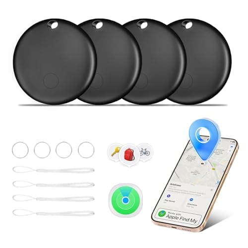 AI.QVOKA Tracker Tags, Smart Tag Work with Apple Find My (iOS Only), Waterproof Luggage Tracker, Key Finder for Luggage, Keys, Wallet, Bike, Bags (Black, 4 Pack) - Image 1