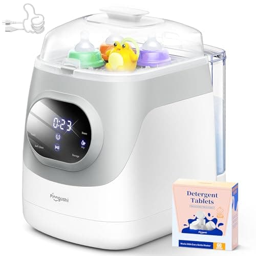 PINNGUSHI【Upgraded】Baby Bottle Washer Pro, Sterilizer, Dryer & Water-Filter, 5-in-One Cleaning Machine Fits 6 Bottles, Pump Parts & Baby Essential, No More Hand Washing for Busy Moms & Parents