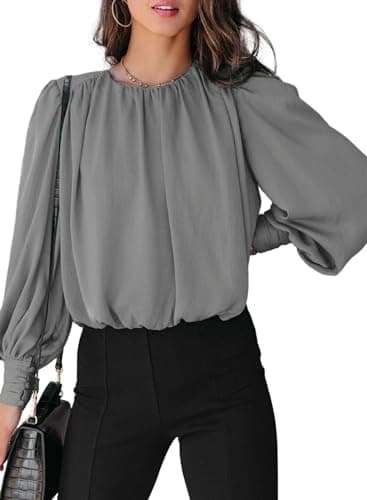 Dokotoo Womens Ladies Plus Size Spring Long Sleeve Tunic Tops Blouses Solid Color Crewneck Casual T-Shirts Dressy Work Business Loose Tee Shirts 2026 Summer Fashion Grey XX-Large - Image 1