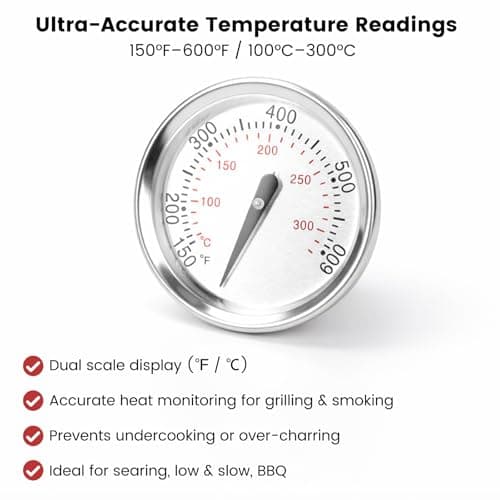 BLUES GRILL PARTS 60540/67031/7581/60392/74239 1-13/16" Grill Thermometer - Replacement for Weber GS4 Spirit I & II 200/300, Q Series (120/220/300/320) & Charcoal Kettle Grills (22''&26'') - Thumbnail 3