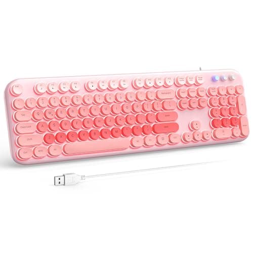 Atelus Wired Backlit Keyboard, USB Computer Keyboard with Retro Keycaps, Numeric Keypad and Media Hotkey for Office Desktop PC Laptop and Windows 7 8 10 11 (Pink Colorful)