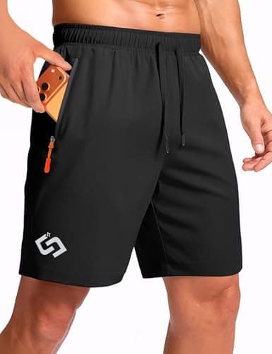 Balanoon Men's 7" Athletic Gym Shorts Lightweight Running Shorts with Zipper Pockets Elastic Drawstring Waistband Quick Dry Fit Basketball Workout Golf Soccer Casual Beach Active Outdoor Black - Image 1