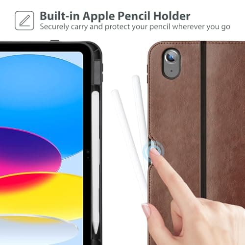 ProCase for iPad A16 11th Generation 11” 2025/iPad 10th Generation 10.9” 2022 with Pencil Holder, iPad 11/10 PU Leather Case Business Stand Cover Smart Folio with Hand Strap Front Pocket -Brown - Thumbnail 4