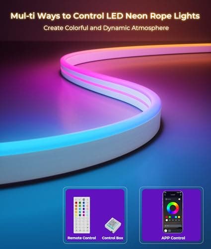 DeckTok Led Neon Rope Lights - Flexible Led Control with App/Remote Rope Lights 16.4FT Multiple Modes RGB IP65 Waterproof Outdoor Neon Music Sync Gaming Strip for Christmas Decor Indoor/Outdoor - Thumbnail 2
