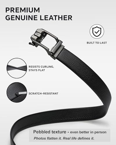 VANNANBA Mens Ratchet Belt Leather Belts for Men 1 3/8" with Pebble Grain, Customizable Fit For Dress Casual, with Gift Box - Thumbnail 2