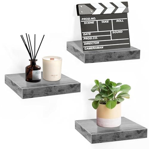 Sorbus 9X9 Inch Floating Shelves for Wall – Square Floating Shelf with Invisible Mounting Bracket for Kitchen, Bedroom, Living Room & Bathroom Decor – Rustic Showcase Wall Shelf (Grey, 3 Pack) - Image 1